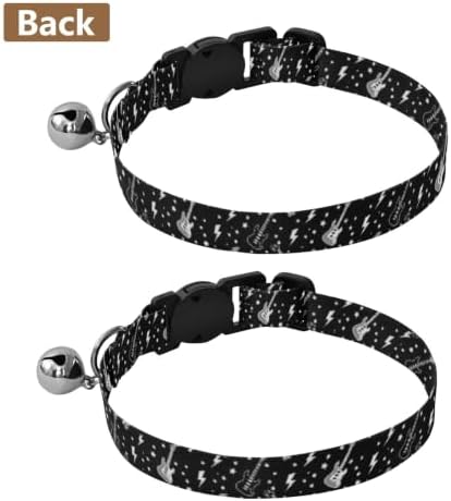 2 Pack Cats Collar Rock Guitar Black Dog Collar with Bell, Adjustable Length 10.6" to 17.1"