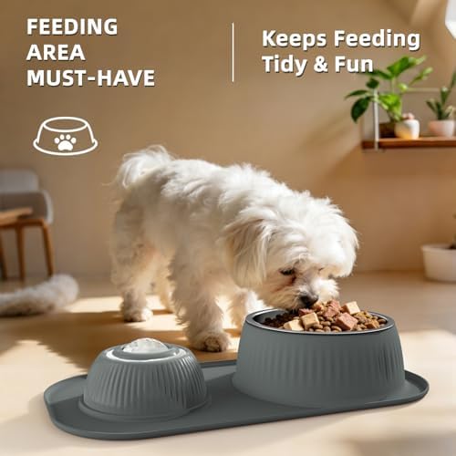 Slow Feeder Dog Bowls Set 2 in 1,Anti-Slip Dog Lick Bowl with Rolling Ball,Interactive Slow Eating Toy for Liquid and Thick Treat,Dog Licking Toy for Large Medium Small Dogs and Cats.(Gray)