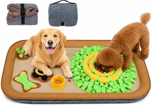 2IN1 Dog Bed Mat&Snuffle Mat for Dogs Large Breed, 28.3''x28.3'' Interactive Puzzle Dog Food Mat, Easy to Clean, Durable, Mental Stimulation & Slow Feeding Game for All Breeds