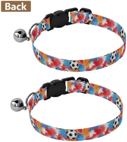 2 Pack Pet Collars Soccer Balls Splashes Cat Bell Collar, Adjustable Length 10.6" to 17.1"