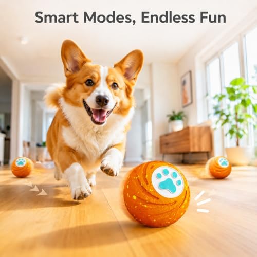 Lovkid Smart Interactive Dog Ball - Automatic Moving and Bouncing Pet Toy | Chew-Resistant E-TPU Shell, 3 Play Modes, USB-C Rechargeable for Medium Large Dogs Orange