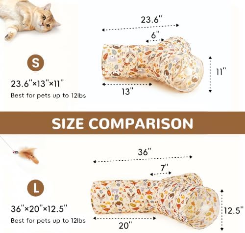 Tempcore Cat Tunnel, 3-Way Collapsible Toy, Large Size Beige Deer