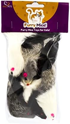 10 Giant Furry Mice with Catnip and Rattle Sound Made of Real Rabbit Fur Interactive Catch Play Mouse Toy for Cat, Pack of 10 Mice