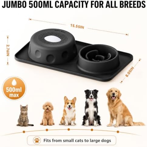 2-in-1 Slow Feeder Dog Bowl with Licking Rolling Ball, Leak-Proof One-Piece Dog Lick Bowl for Kibble and Liquid Treats, Anti-Choking Oval Ball Enrichment Toy for Boredom Anxiety Relief