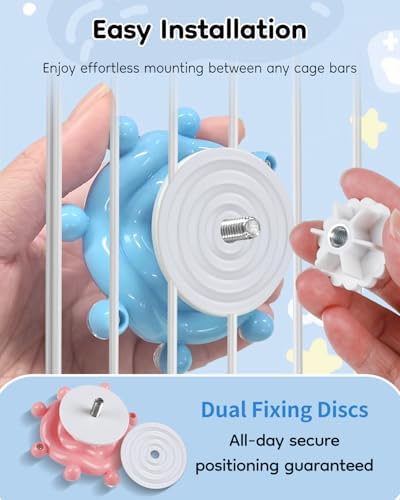 Pawfly 2 Pcs Bird Toys for Parakeets, Spinning Wheel Chew Toys, Interactive Spinner Rattle Parrot Toys, Cockatiel Toys, Bird Cage Accessories for Entertainment Chewing Exercise, Blue & Pink