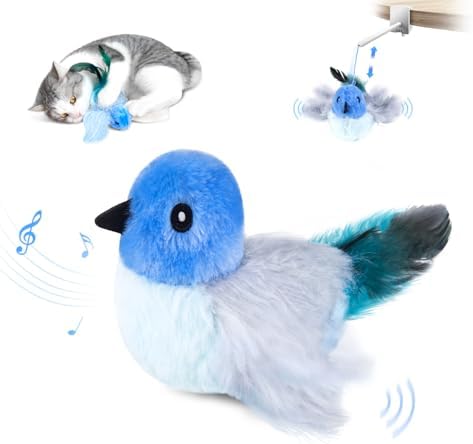 Migipaws Interactive Flapping Bird Cat Toy, Blue
