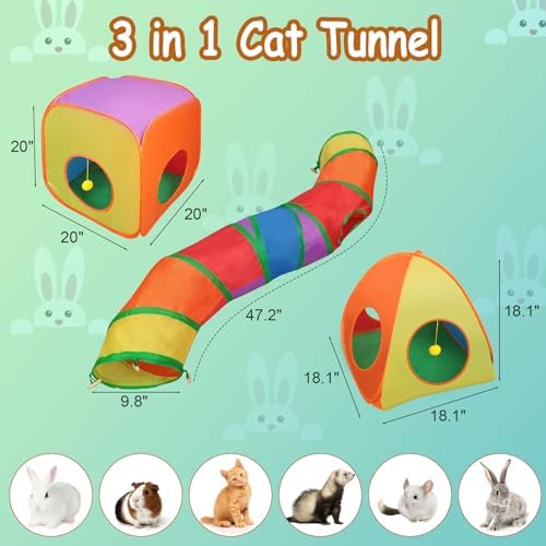 Rypet Cat Toy Tunnel and Cubes Bundle, Play Tubes for Indoor Cats,Rainbow