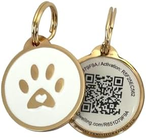 Pet Dwelling QR Pet Tag – Easy Scan Instant Location Alerts, Online Pet Profile with AI Feature for Dogs & Cats (Lux Gold White Paw)