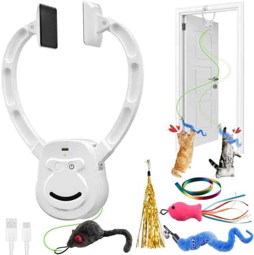 Automatic Interactive Cat Toy Rechargeable, Hanging Cat Toy, Cat Door Toy, Cat Enrichment Toys for Indoor Cats & Kitten, Doorway Electric Cat Teaser for Exercise, Boredom Relief & Fun Games