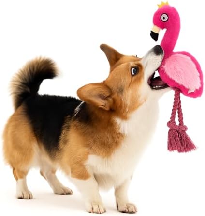 Plush Flamingo Dog Toy with Squeaker and Rope Legs for Small Dogs Puppies