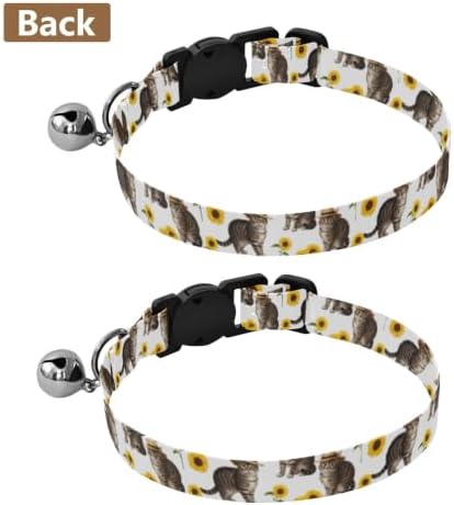 Cats Yellow Sunflowers White Puppy Collar 2 Pack Soft Cat Collar Adjustable Length 10.6" to 17.1"