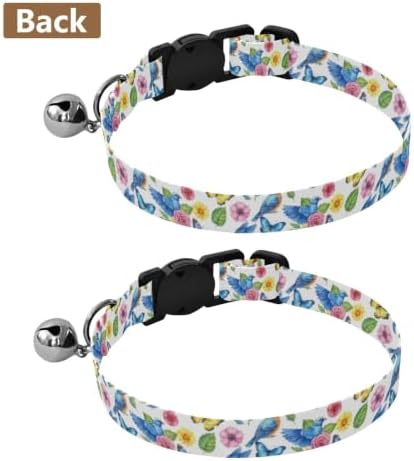Blue Birds Bell Collar for Small Dogs 2 Pack Dog Collar Adjustable 10.6 to 17.1 Inches