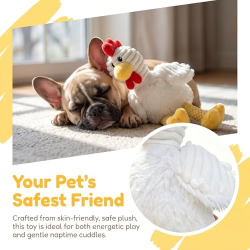 EMMA COLE Squeaky Plush Dog Toy with Soft Durable Fabric for Small, Medium and Large Pets Interactive Toy for Indoor Play, Supports Active Biting and Play (Chicken)