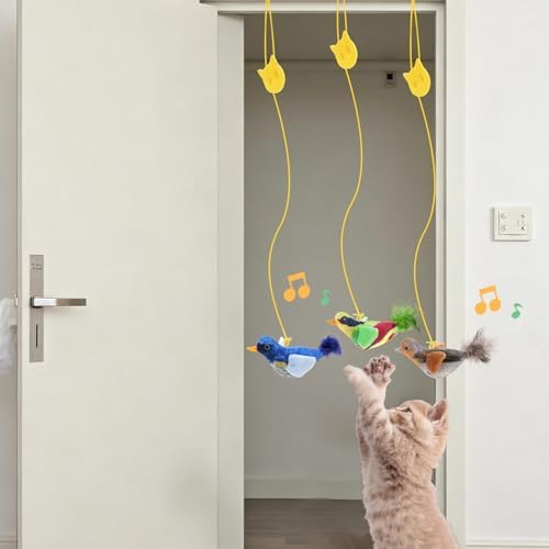 3Pcs Flying Bird Cat Toys, Interactive Chirping Bird Cats Feather Toys