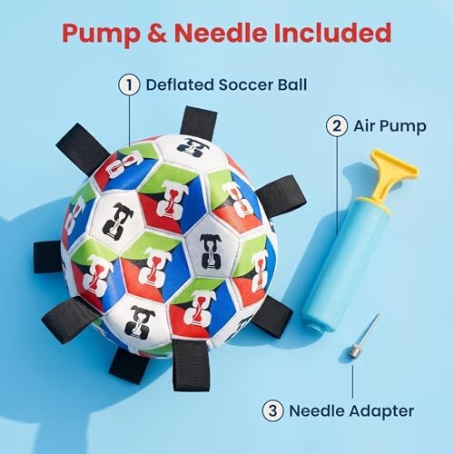 Dog Soccer Ball with Straps, 2026 World Cup Pet Soccer Ball Toy, Tough Herding Ball for Small & Medium Dogs, Interactive Training Toy for Indoor/Outdoor/Water Play, Durable Dog Toys (C, 8in)