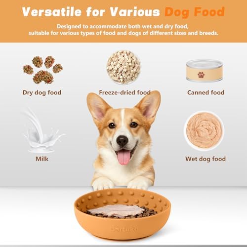 Dog Lick Bowl, Silicone Slow Feeder Dog Bowl with Strong Suction, Orange