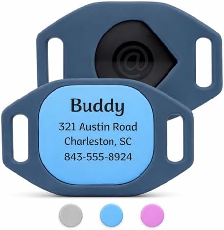 Personalized Pet ID Tag Silicone Holder Compatible with AirTag, Custom Dog Collar Accessory with Name and Phone Number, Anti-Lost Smart Tracker Case for Dogs and Cats (Small (Pack of 1))