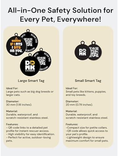 DDMK Smart Pet Tag Set | Includes 3 Tags | QR Code for Instant Alerts | Custom Pet Profiles | Durable & Waterproof | No Subscriptions or Fees |30-IF I FITS I Sits ON You