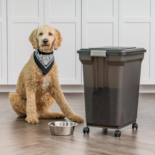 IRIS USA Dog Food Storage Container, Up to 58 lbs, Smoke Black, Made in USA