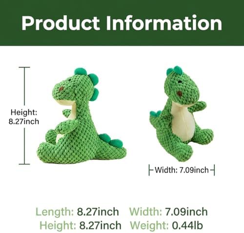 Squeaky Dinosaur Plush Toy for Small Medium Dogs, Textured Chew Toys for Teething Puppies, Fun Interactive Dog Toys for Boredom Relief and Mental Stimulation