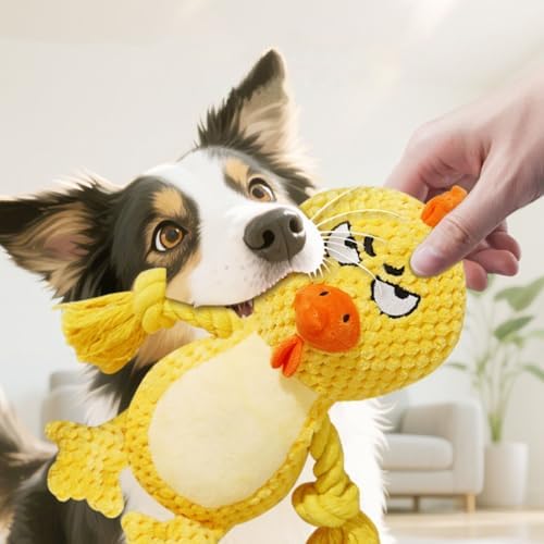 Cute Animals Interactive Dog Squeak Toys, Rope Plush Pet Chew Toys - Yellow
