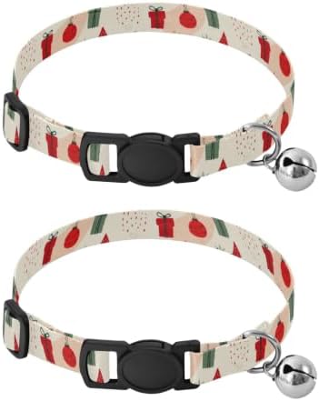 2 Pack Cats Collar Cute Christmas Tree Puppy Collar with Bell, Adjustable 10.6 to 17.1 Inches