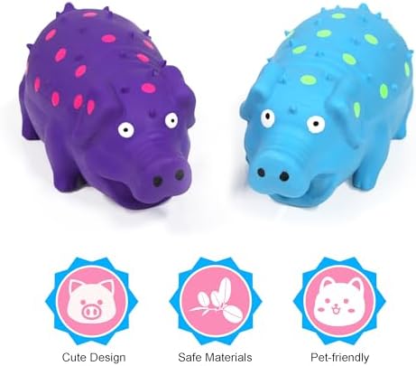 Squeaky Pig Dog Toys, Interactive Durable Latex Rubber that Oink Pig Chew Toy for Medium Large Dogs 2 Pack (Blue+ Purple)