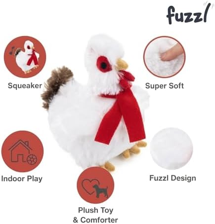 Fuzzl Plush Super Soft Cheeky Chicken - Snow White Dog Toy & Comforter – Cuddly Plush with Squeaker, Gentle Dog Toy for Puppies & Small to Medium Dogs