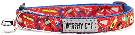 THE WORTHY DOG Halloween Pattern, Breakaway Cat Collar, with Bell, Red