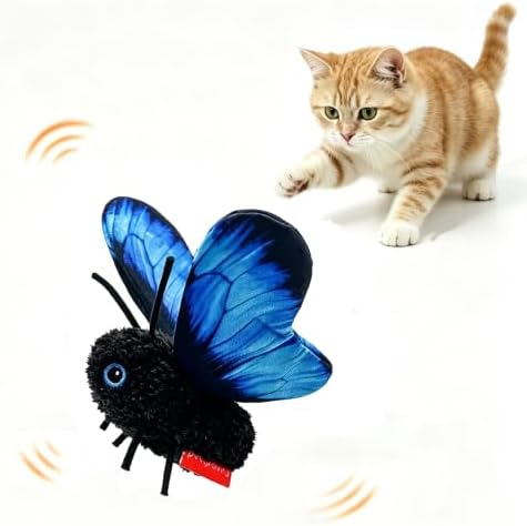 Interactive Cat Toy, Fluttering Electric Bug Cat Toy, with Vibrating Flapping Wings, Touch Activated Rechargeable Auto Motion Kitten Toy, Indoor Cats Self Play (Blue Butterfly)