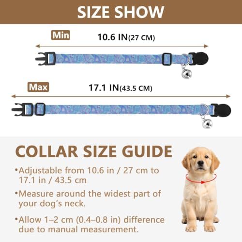 2 Pack Kitten Collar Swirling Marble Blue Cat Collars with Bell, Adjustable 10.6 to 17.1 Inches
