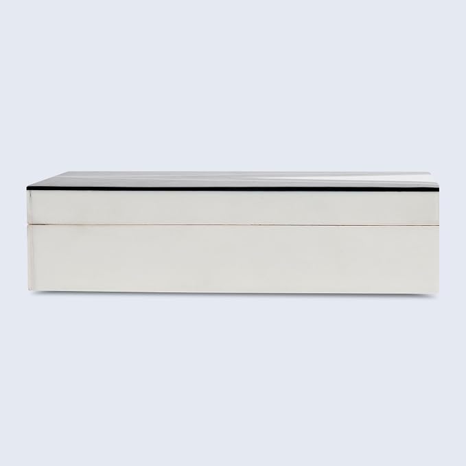 Handicrafts Home Black and White Decorative Storage Box with Lid– Slim Rectangular Storage Box, Handmade Resin Inlay Wooden, Remote Holder, Desk Organizer, Decorative Keepsake & Jewelry Box- 6x8x1.5