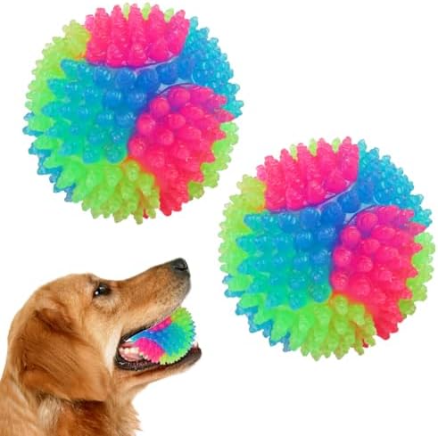 2Pcs Dog Balls,2inch Light Up Dog Balls,Flashing Elastic Ball,Glowing Interactive Led Pet Toys for Puppy Small Medium Dogs Cats