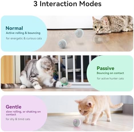 Cheerble Smart Interactive Cat Toy, Automatic Moving Bouncing Rolling Ball for Indoor Cat Kitten, Peppy Pet Ball with Lights and Bell, Grey