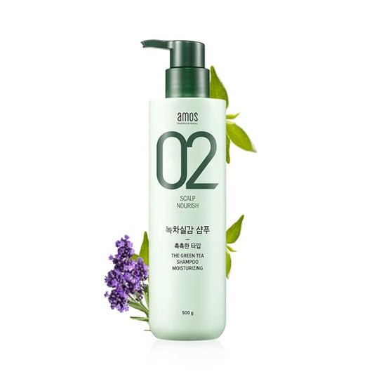 AMOS PROFESSIONAL The Green Tea Shampoo Moisturizing [For Normal/Dry Scalp] 17.6oz (500g) | Anti-Thinning and Anti- Hair Loss Shampoo for Hair Growth and Moisture | Korean Hair Salon Brand