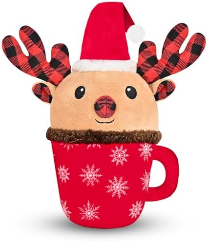 Christmas Dog Toys with Squeaker for Large Breed Interactive Dog Chew Toys for Puppies Small and Large Dogs Reindeer Squeaky Dog Training and Reduce Boredom (Cup Elk