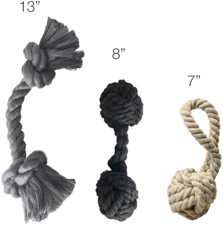 Pet Passion Brady The Rope Tug Toy 3-Pack Organic Cotton Dog Rope Pull Toys for All Pet Breeds, Black Ombre, One Size