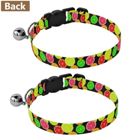 2 Pack Cat Collar Colorful Citrus Fruit Slices Kitten Bell Collar, Adjustable Length 10.6" to 17.1"