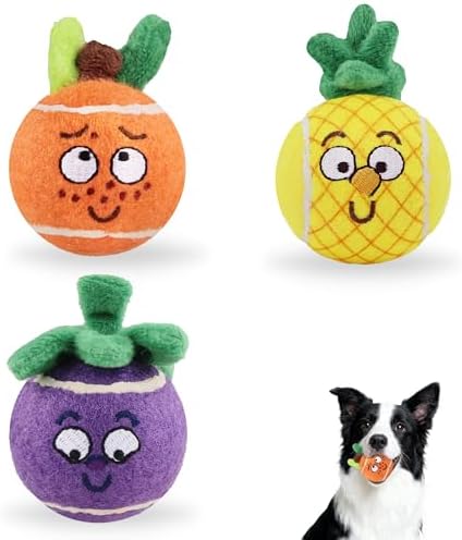 Gigwi Squeaky Tennis Balls for Dogs, 3 Pack Fruit Dog Ball for Medium Dogs