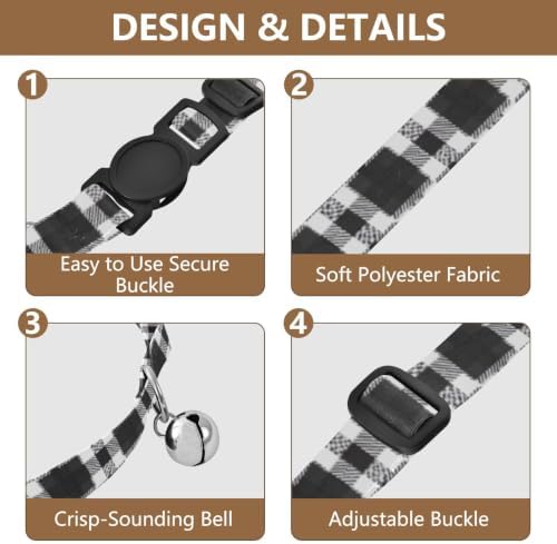 Black White Checkered Plaid Stripes Pet Collars 2 Pack Collar for Puppy Adjustable 10.6 to 17.1 Inches