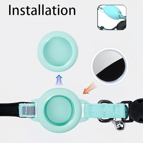 Reflective Breakaway Cat Collar for AirTag (1st & 2nd Gen) Holder - Waterproof Safety Buckle Kitten Collar with Bell, Luminous Lightweight GPS Tracker Case for Apple for Air Tag (Mint Green)