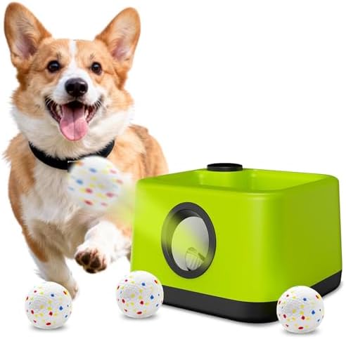 Automatic Dog Ball Launcher: Upgraded Auto/Manual Pet Ball Thrower Toy for Dog Indoor/Outdoor Play Include 4 Chew-Resistant Balls - Home,Park,Yard Dog Self Play Companion for Dog Parent