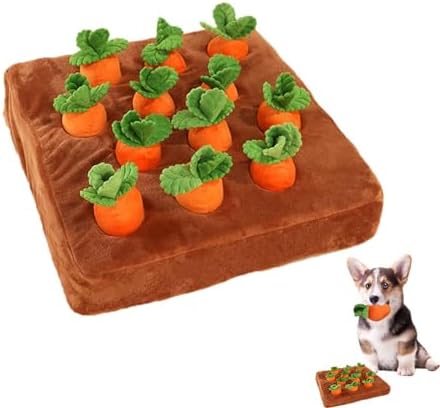 Carrot Dog Toys-Carrot Snuffle Mat for Dogs,Interactive Dog Plush Puzzle Toys,2 in 1 Non-Slip Nosework Feed Games Pet Stress Relief with 12 Carrots