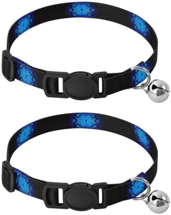 Skulls Blue Dog Collar with Bell 2 Pack Pet Collars Adjustable Length 10.6" to 17.1"