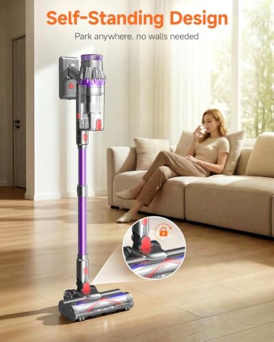 FEPPO Cordless Vacuum Cleaner, Upgraded 70Mins Powerful Vacuum Cleaners for Home with Self-Standing, Touch Screen, Anti-Tangle Stick Vacuum Cordless, Wireless Vacuum for Hardwood Floor/Carpet/Pet Hair