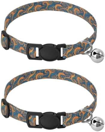 Retro Swirls Orange Blue Fluid Easy to Clean Dog Collar 2 Pack Collars for Cats