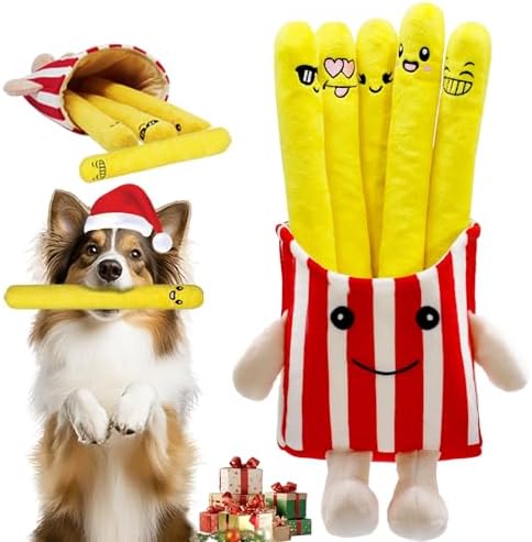 YZHDUXIU Dog Squeak Toys 5 Pack Christmas French Fry Plush Chew Small Dogs