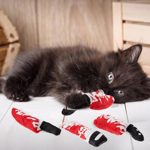 8pcs Catnip Toy, Indoor Knife Shaped Cat Toy Horror Plush Interactive Chew Bite Toys for Halloween Christmas Cat Kitten Indoor Festive Holiday Cat Lover Gift