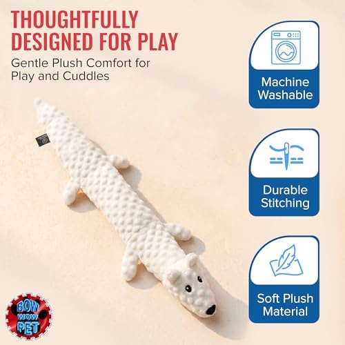 Bow Wow - Squeaky Polar Bear Plush Dog Toy | Large Interactive Dog & Cat Toy for Tug, Fetch & Chew | Soft Durable Stuffed Cat & Dog Toy for Small, Medium & Large | Teething & Indoor Play Toy | 24 Inch