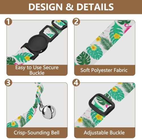 2 Pack Cat Collars Pink Flamingos Bell Collar for Small Dogs, Adjustable Length 10.6" to 17.1"